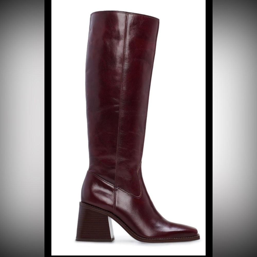 Vince Camuto Sangeti Burgundy Extra Wide Calf Knee-High Leather Heeled Boots
